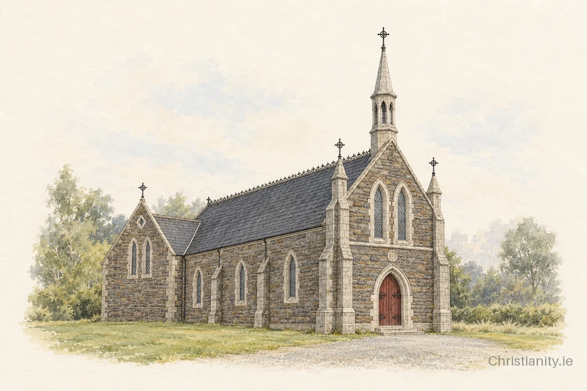 Watercolour and ink illustration of Church of St. Livinus, Killulagh