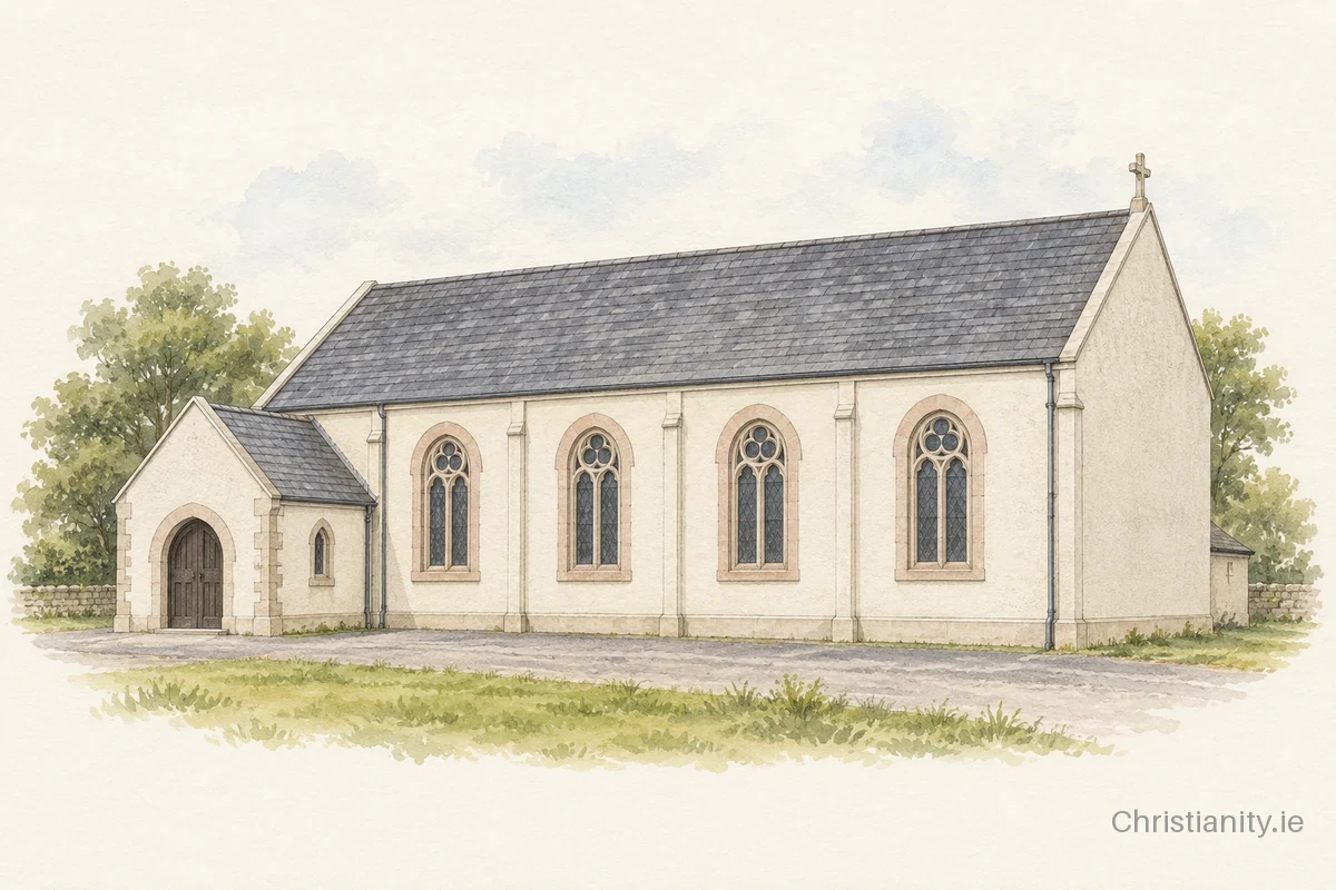 Watercolour and ink illustration of Church of St Malachy, Ballymoyer