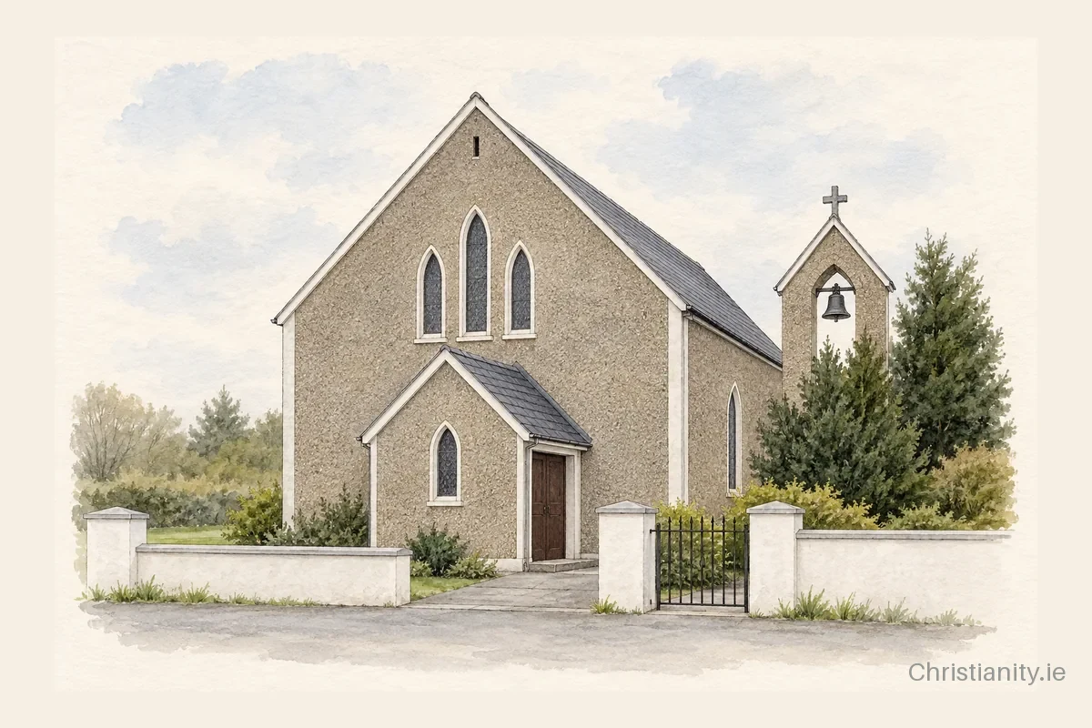 Watercolour and ink illustration of Church of St Mary, Asdee