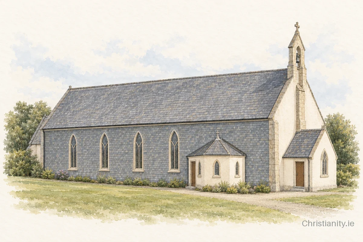 Watercolour and ink illustration of Church of St Mary, Ballymore