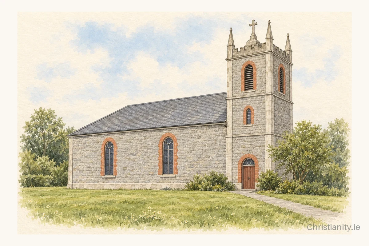 Watercolour and ink illustration of Church of St Mary, Knockbridge