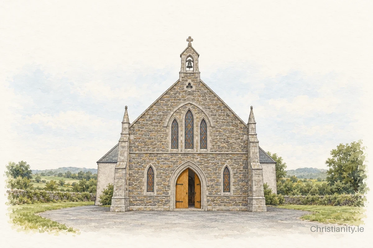 Watercolour and ink illustration of Church of St Mary, Lordship