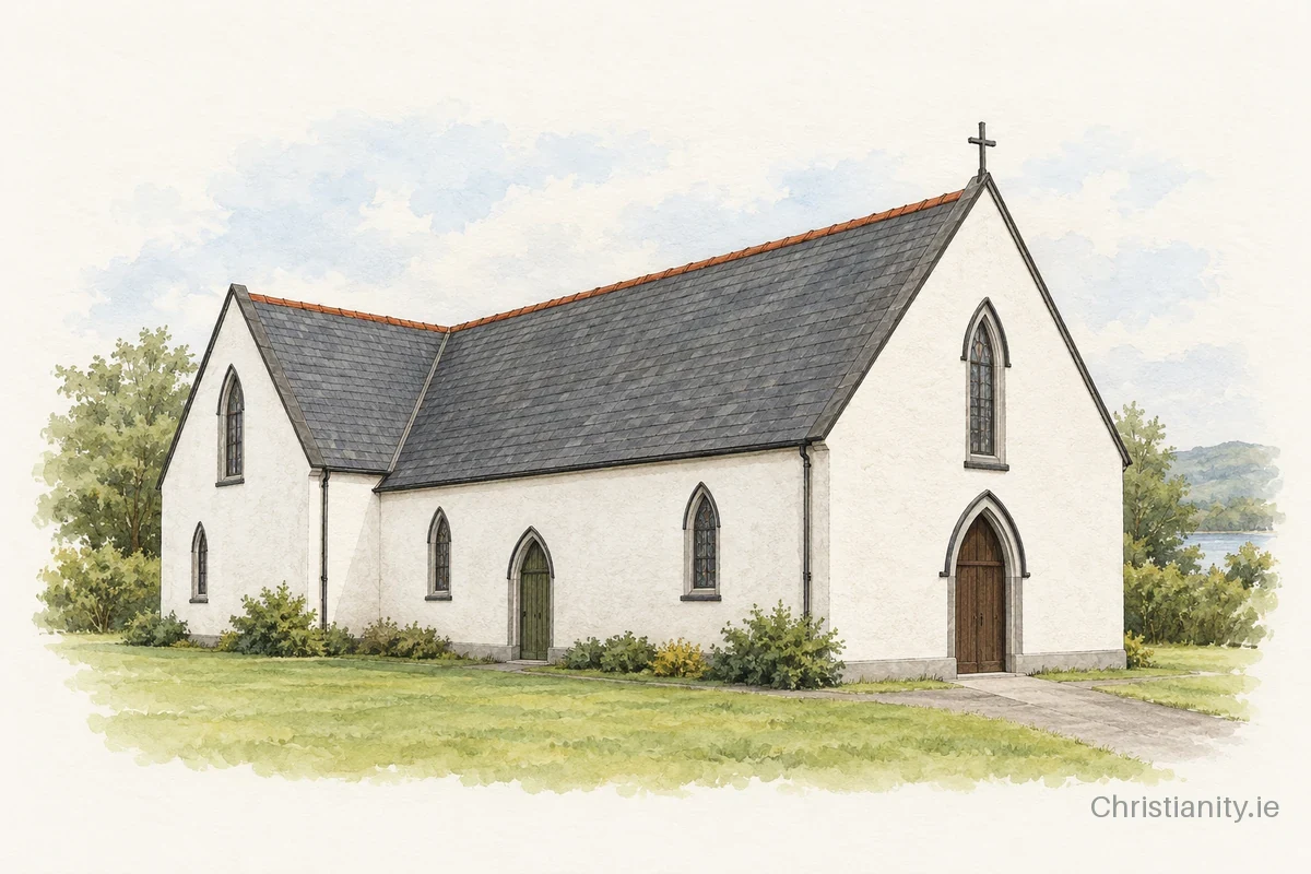 Watercolour and ink illustration of Church of St. Mary’s, Ballylaghnane