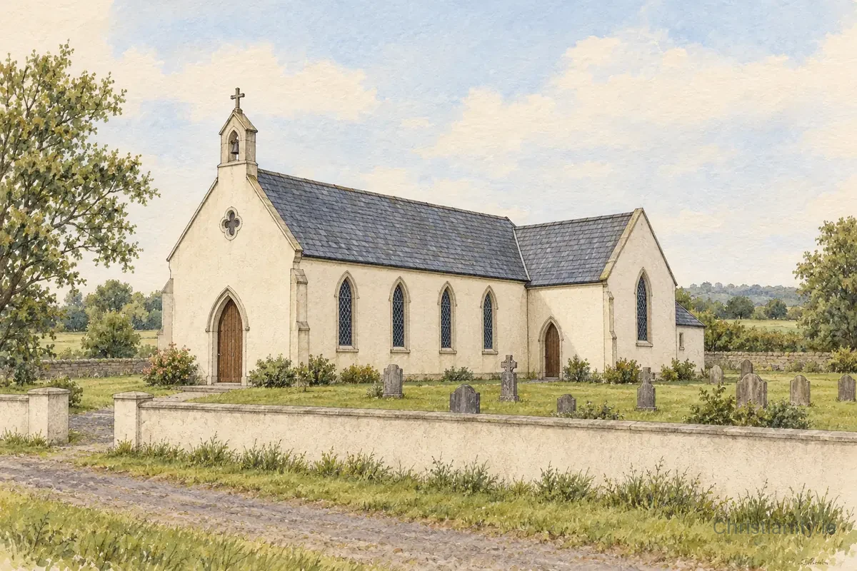 Watercolour and ink illustration of Church of St Matthew, Garvaghey