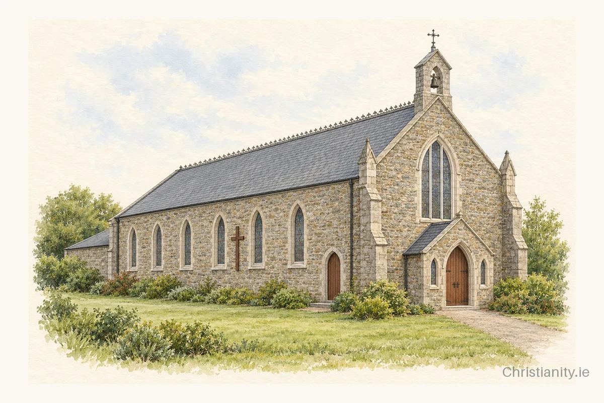 Watercolour and ink illustration of Church of St Michael, Clogherhead