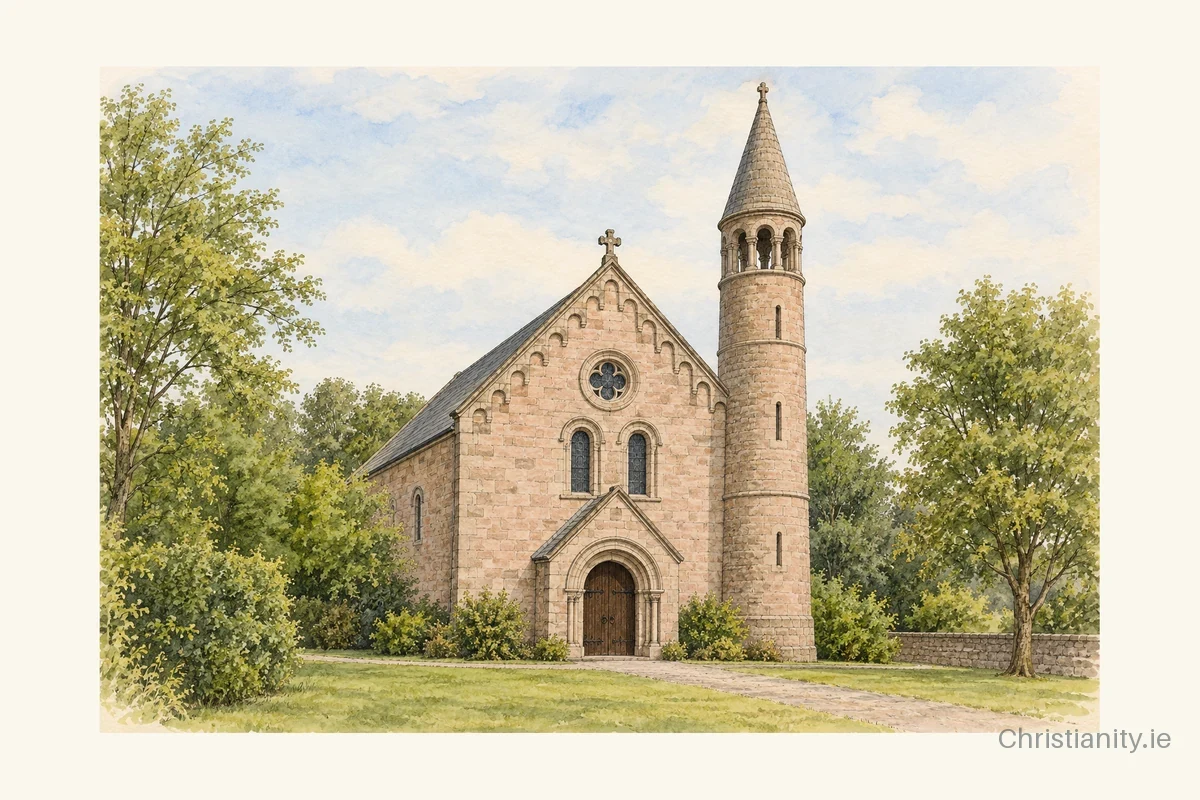 Watercolour and ink illustration of Church of St Michael, Lissan