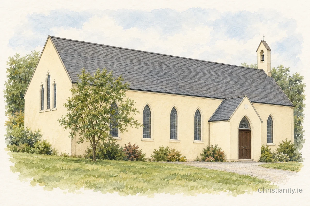 Watercolour and ink illustration of Church of St. Nathy & St. Brigid, Achonry
