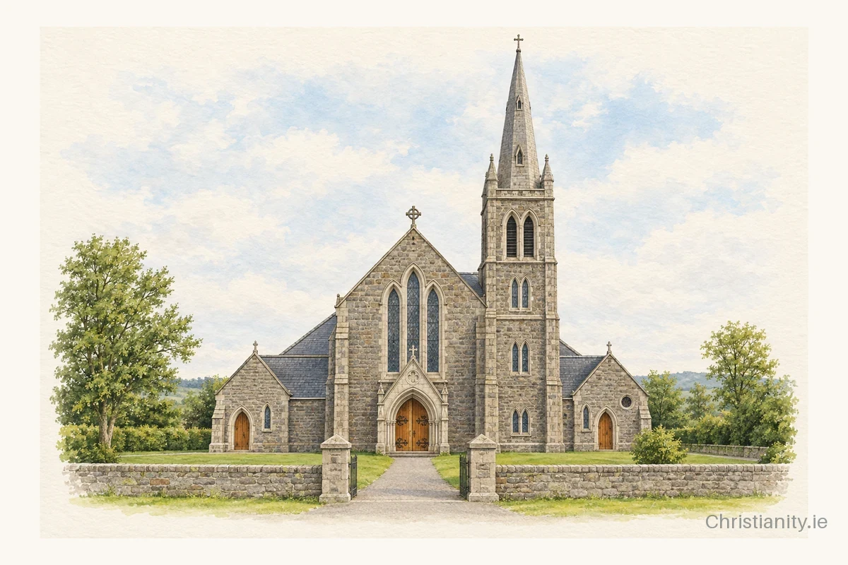 Watercolour and ink illustration of Church of St. Patrick and St. Brigid, Ballycastle