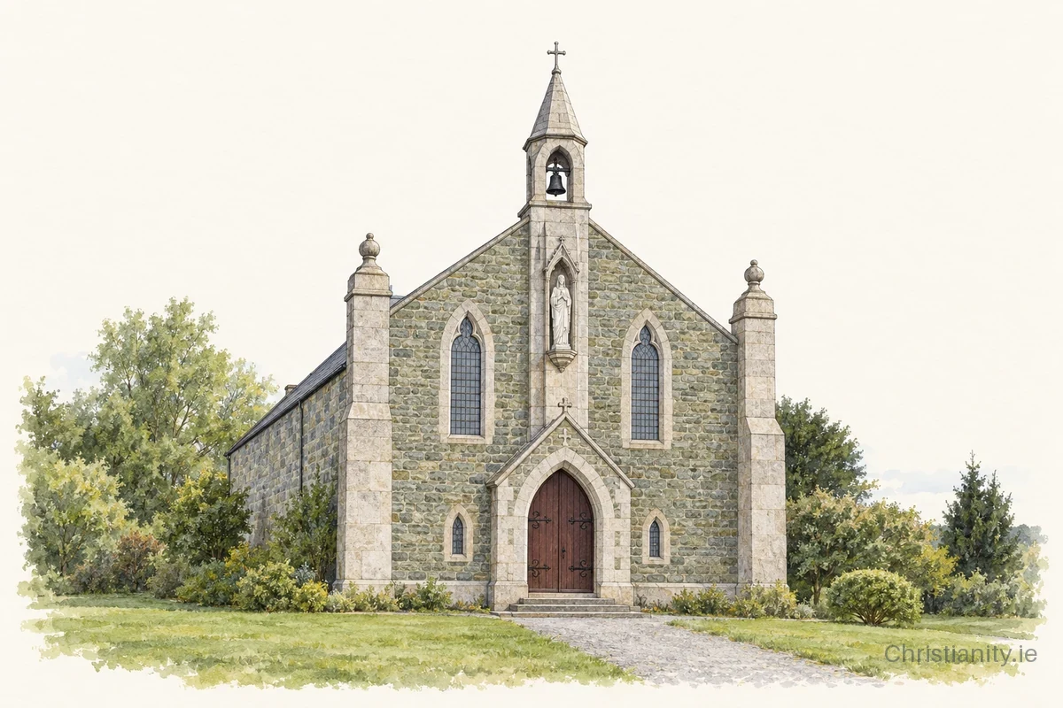 Watercolour and ink illustration of Church of St Patrick & St. Mochua