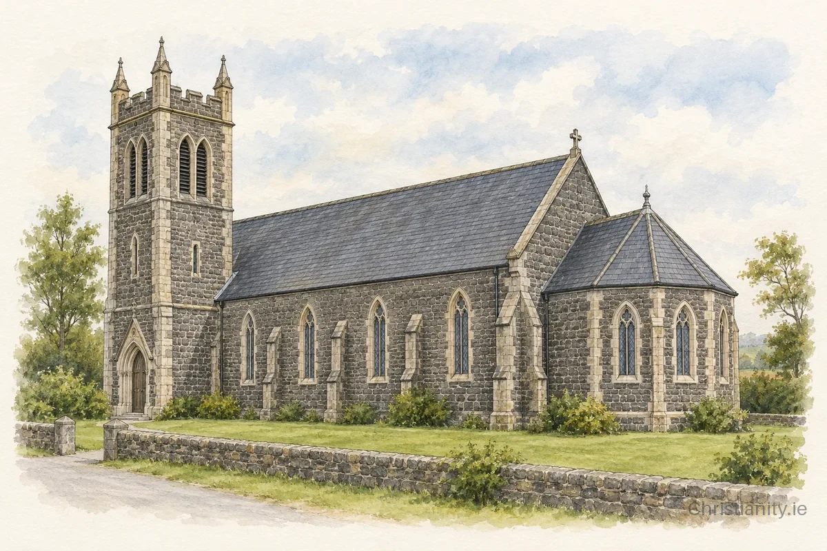 Watercolour and ink illustration of Church of St Patrick, The Loup