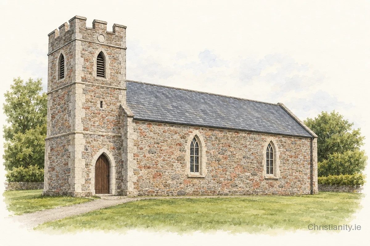 Watercolour and ink illustration of Church of St Peter
