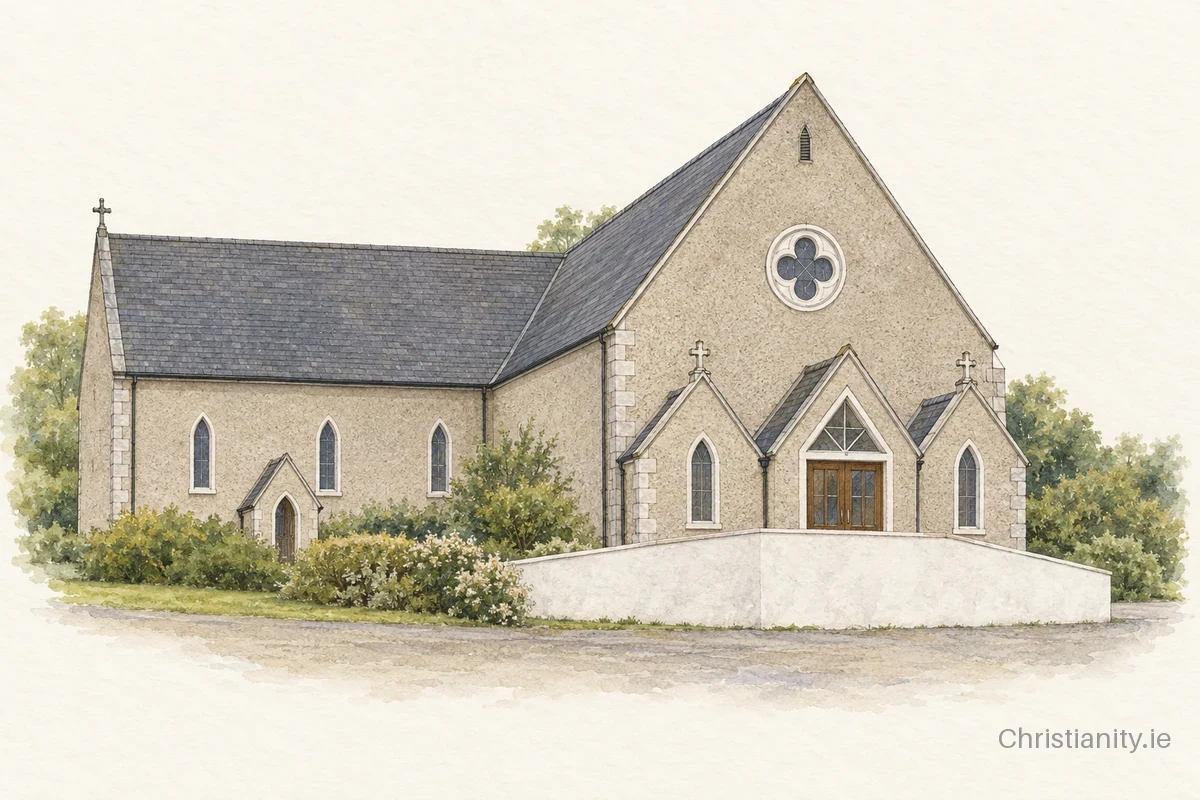 Watercolour and ink illustration of Church of St Senan’s