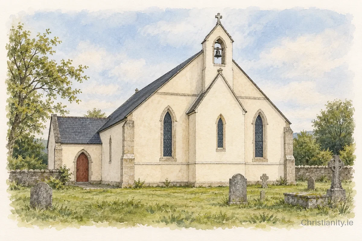 Watercolour and ink illustration of Church of St Trea, Newbridge