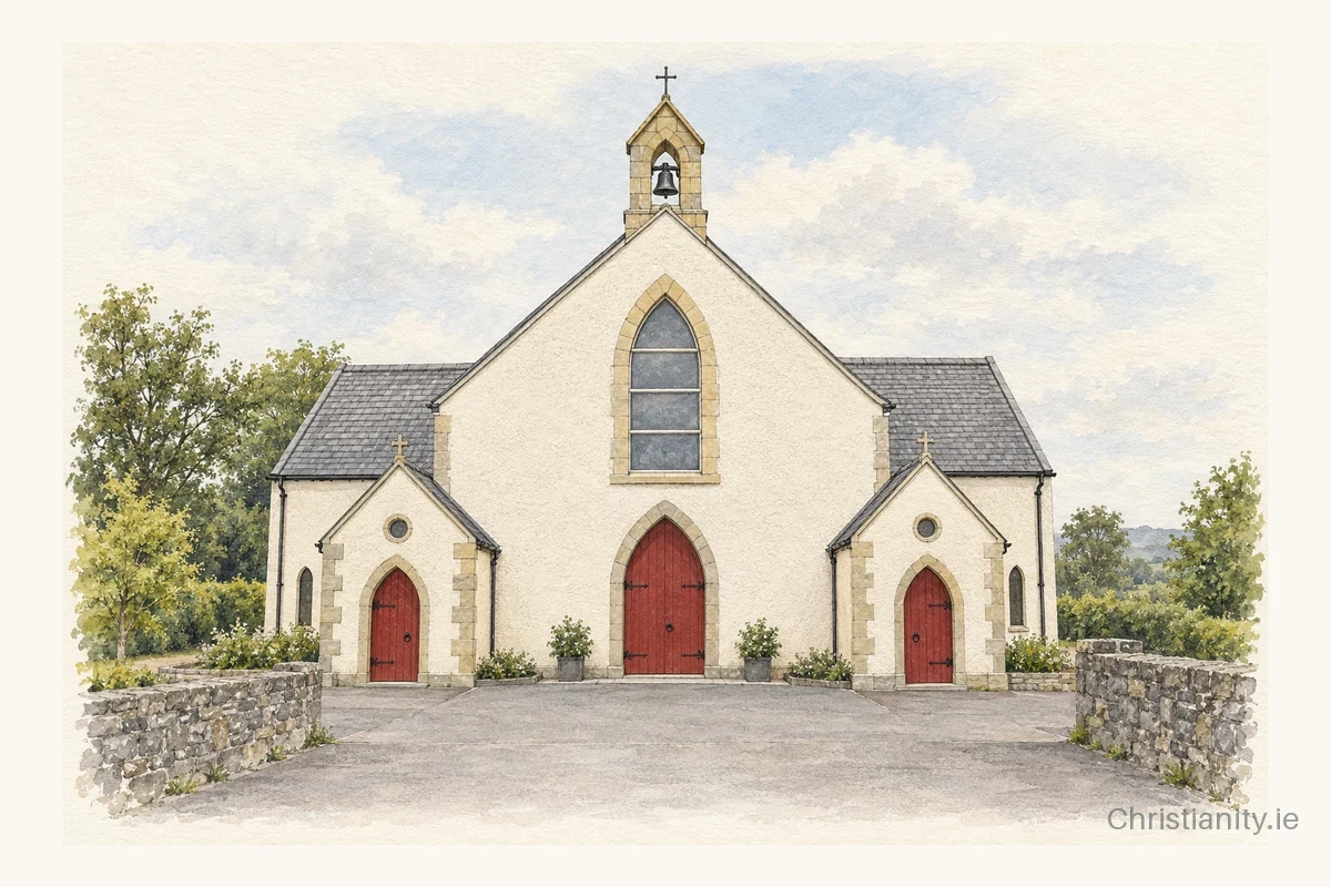 Watercolour and ink illustration of Church of the Annunication, Bansha