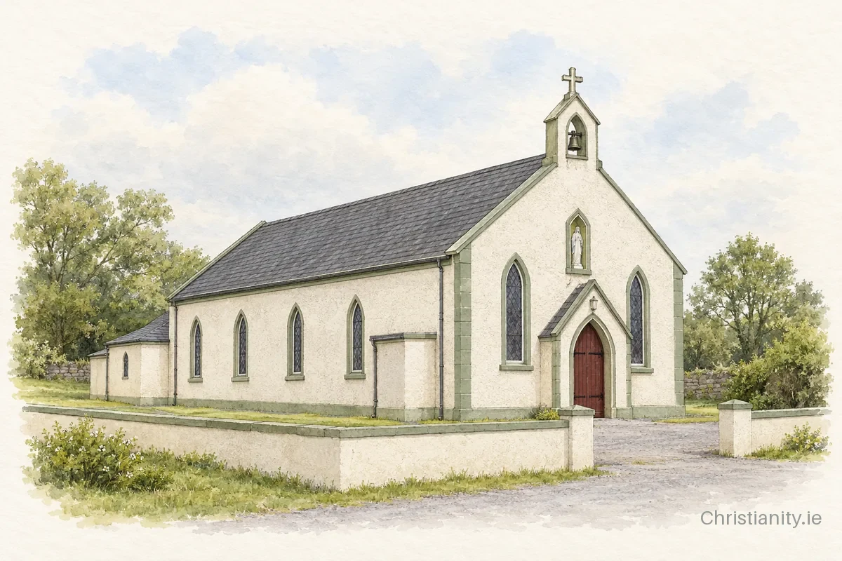 Watercolour and ink illustration of Church of the Assumption, Abbey