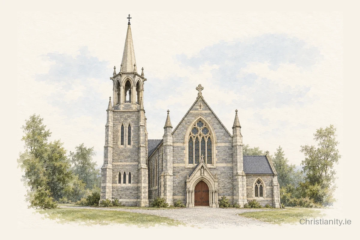 Watercolour and ink illustration of Church of the Assumption, Delvin