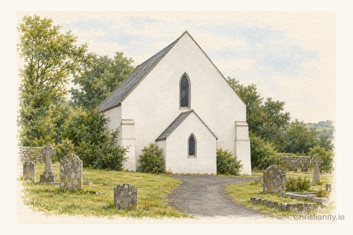 Watercolour and ink illustration of Church of the Assumption, Killasmeestia
