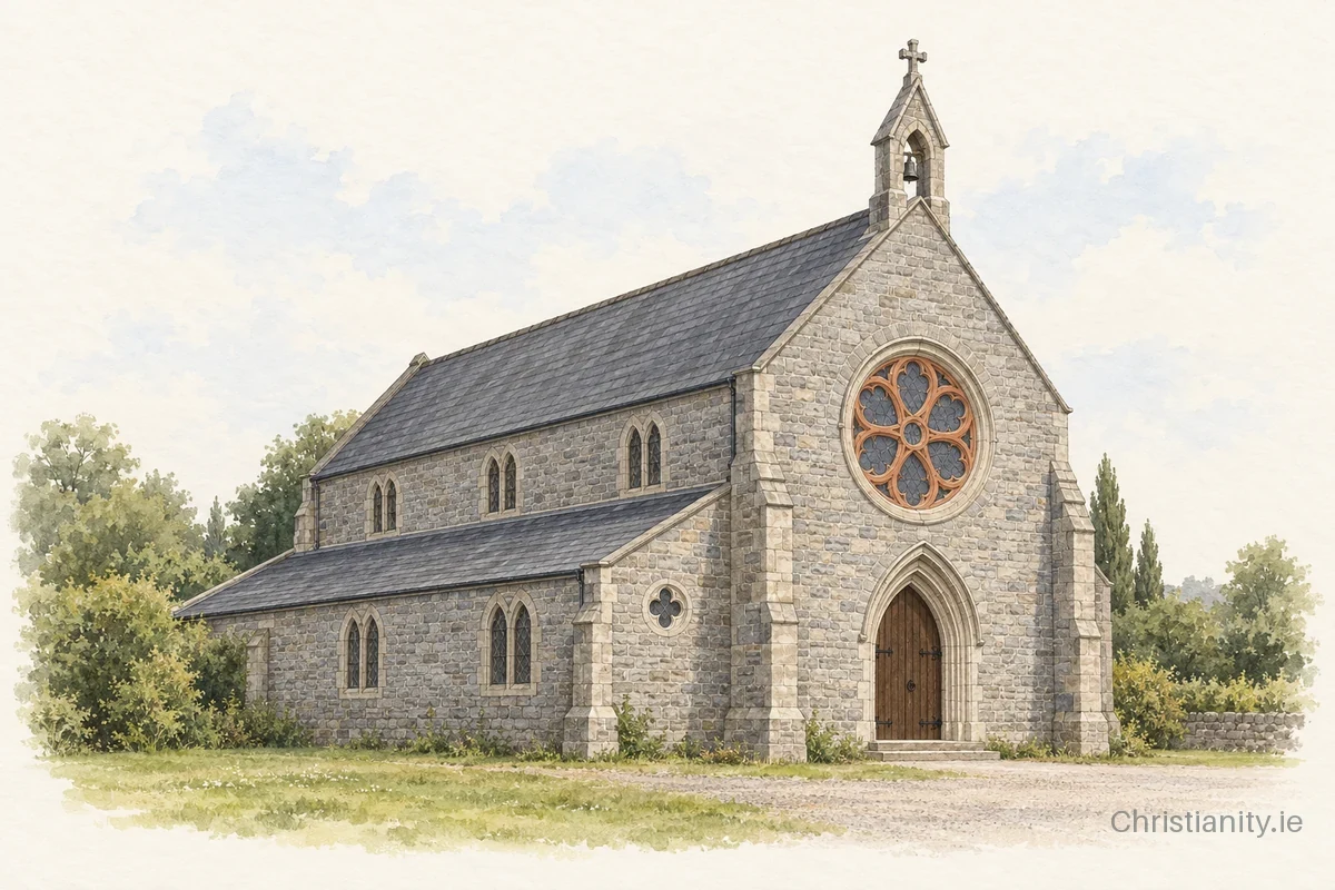 Watercolour and ink illustration of Church of the Assumption of the Blessed Virgin Mary, Milford