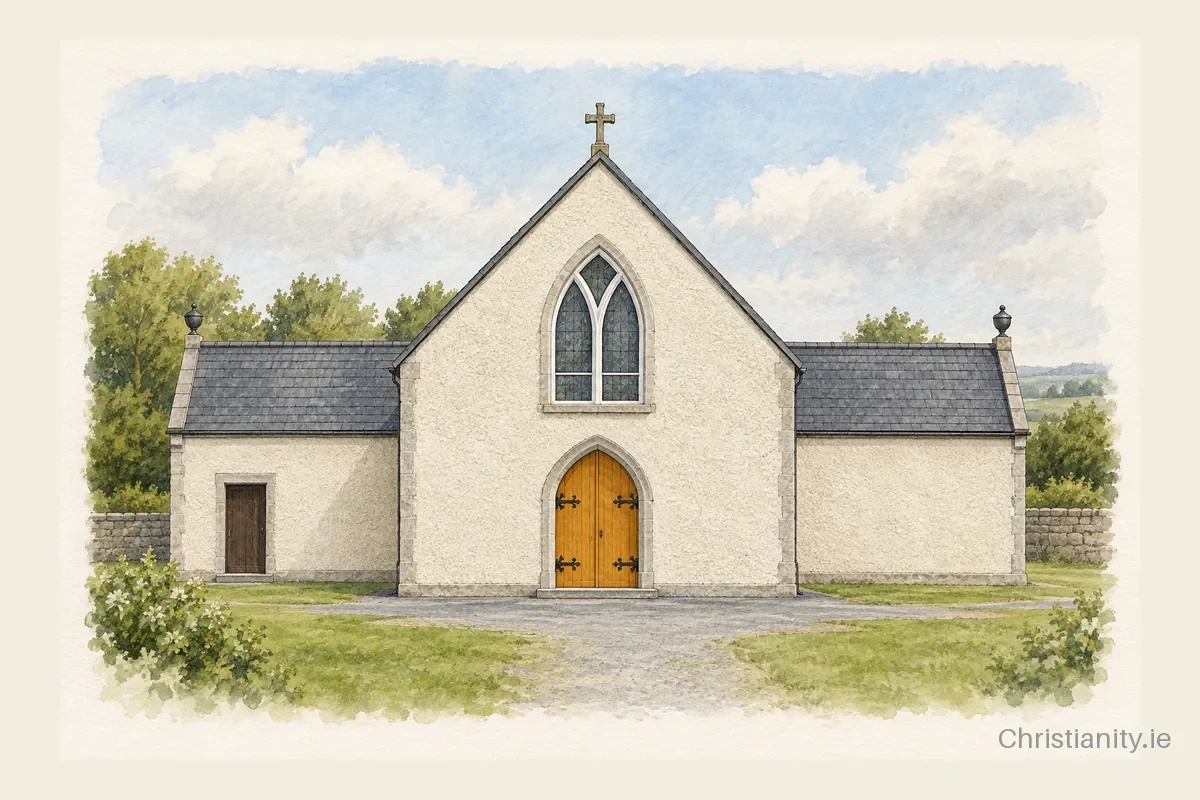 Watercolour and ink illustration of Church of the Assumption, Owning