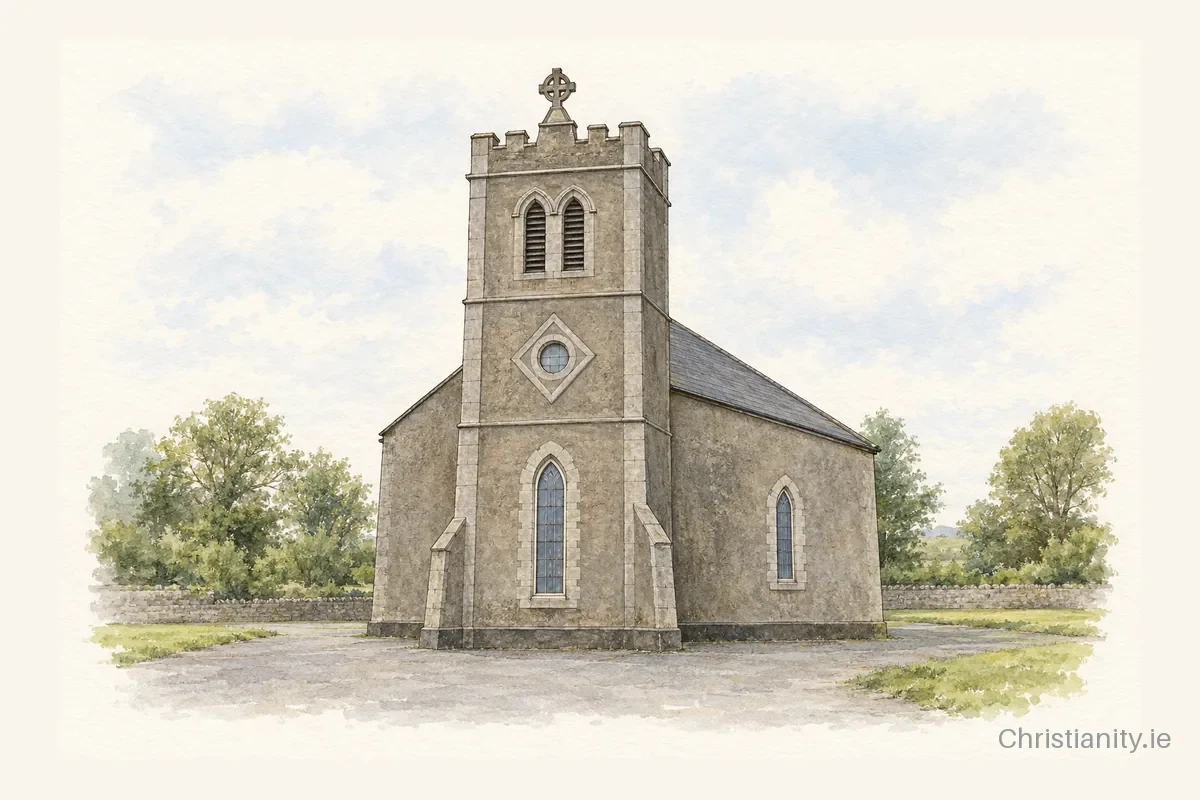 Watercolour and ink illustration of Church of the Assumption, Sandpit