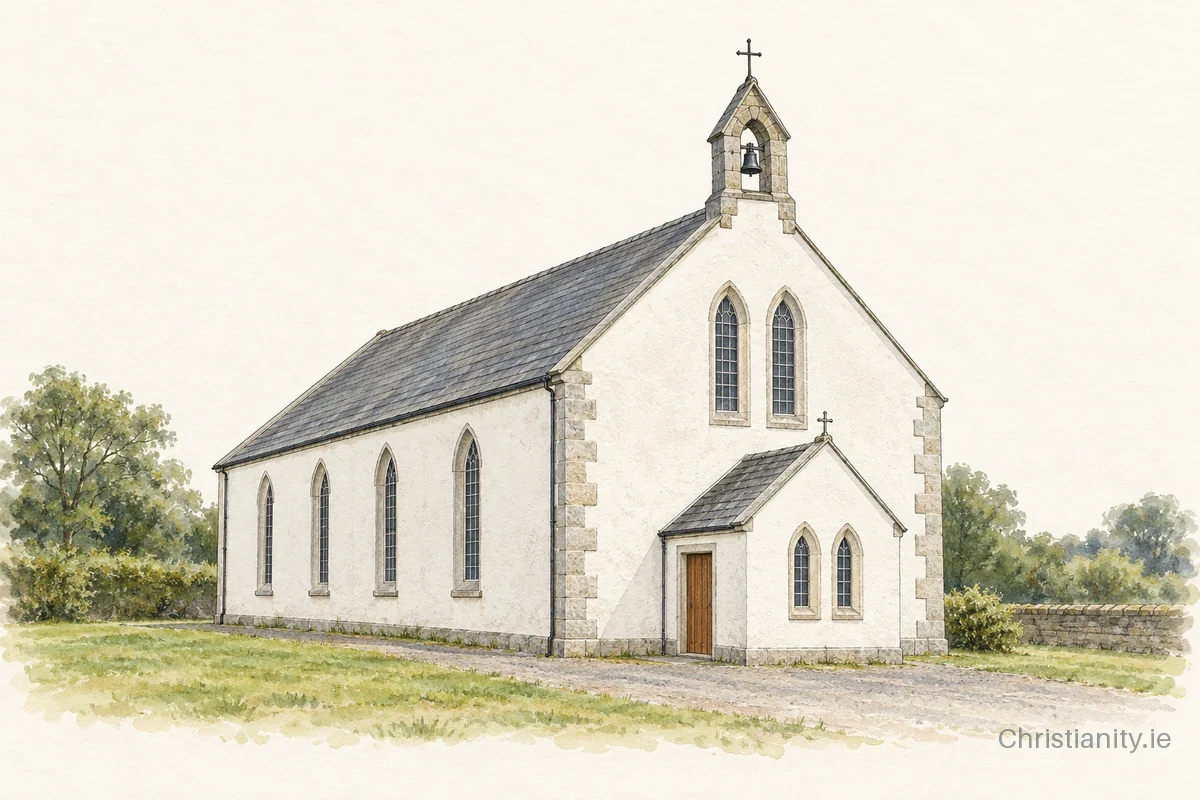 Watercolour and ink illustration of Church of The Assumption & St Malachy