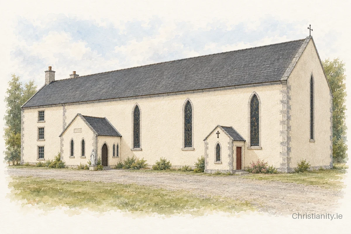 Watercolour and ink illustration of Church of the Assumption, Taghmon