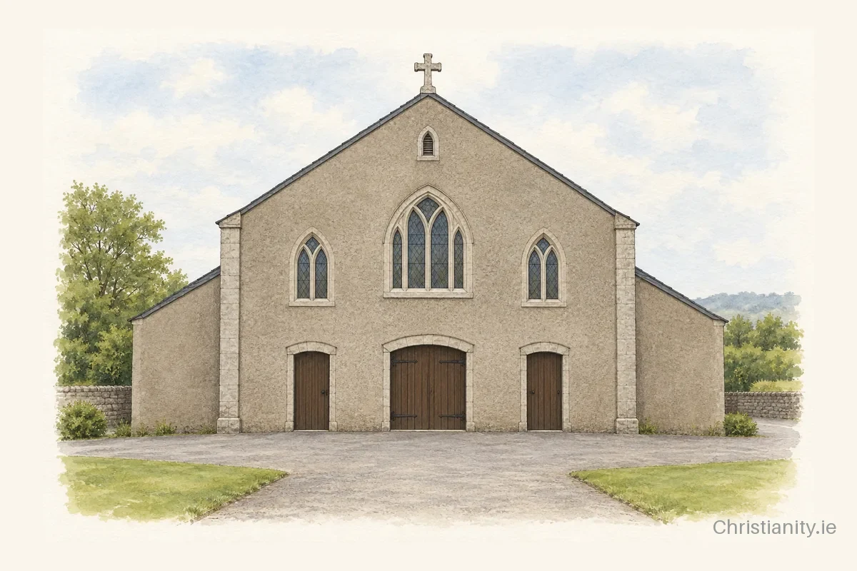 Watercolour and ink illustration of Church of the Assumption, Templeorum