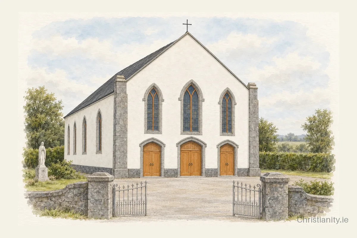 Watercolour and ink illustration of Church of the Assumption, Tullaroan