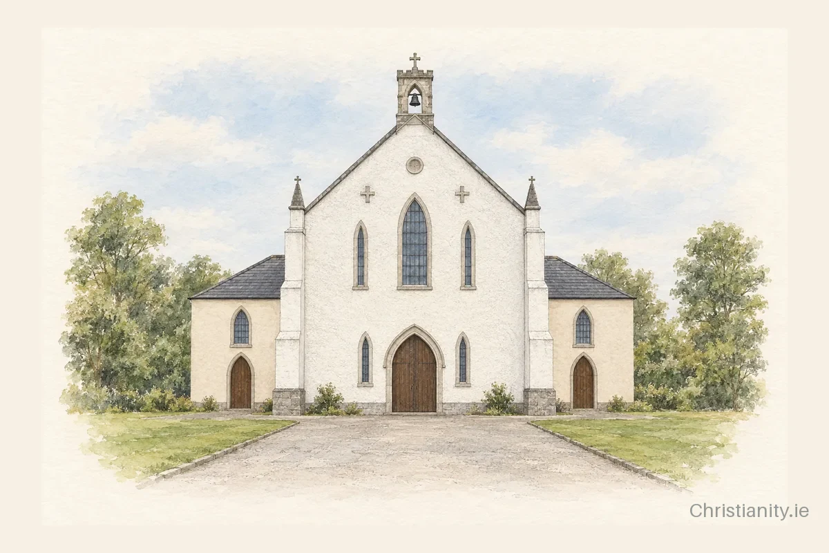 Watercolour and ink illustration of Church of the Assumption, Urlingford