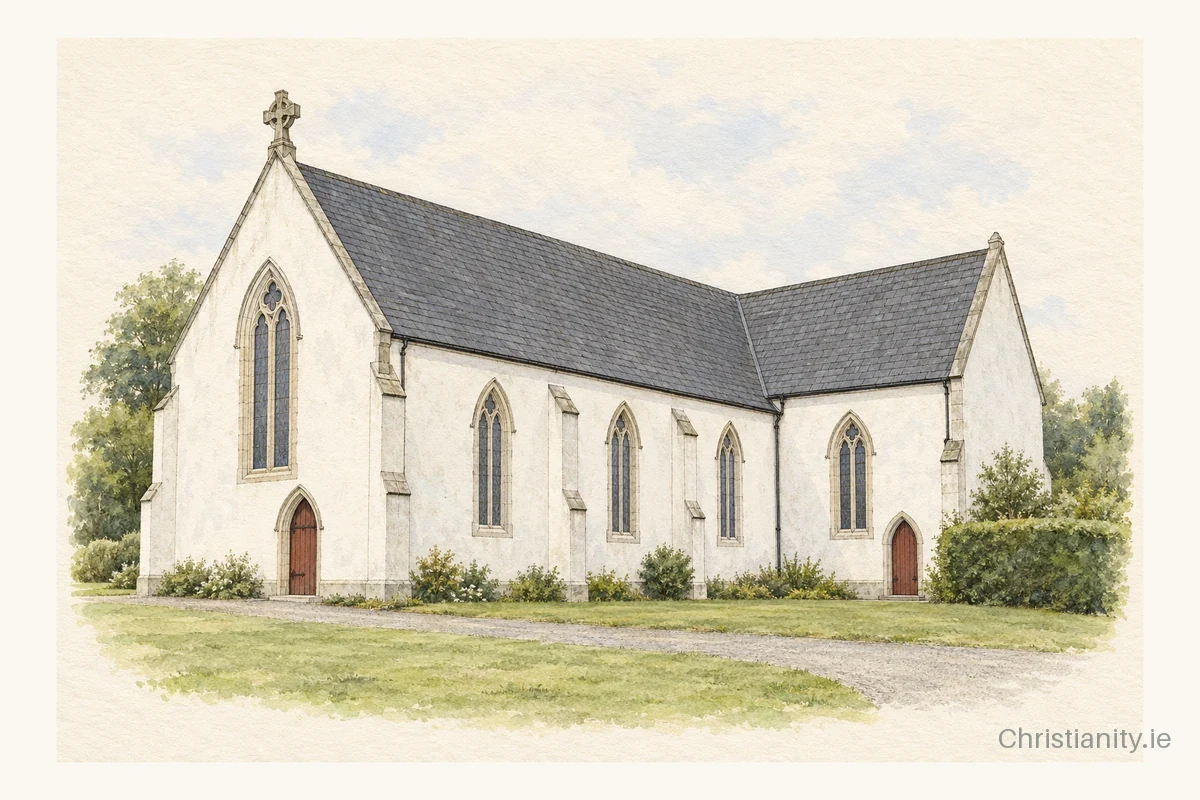 Watercolour and ink illustration of Church Of The Assumption, Vicarstown