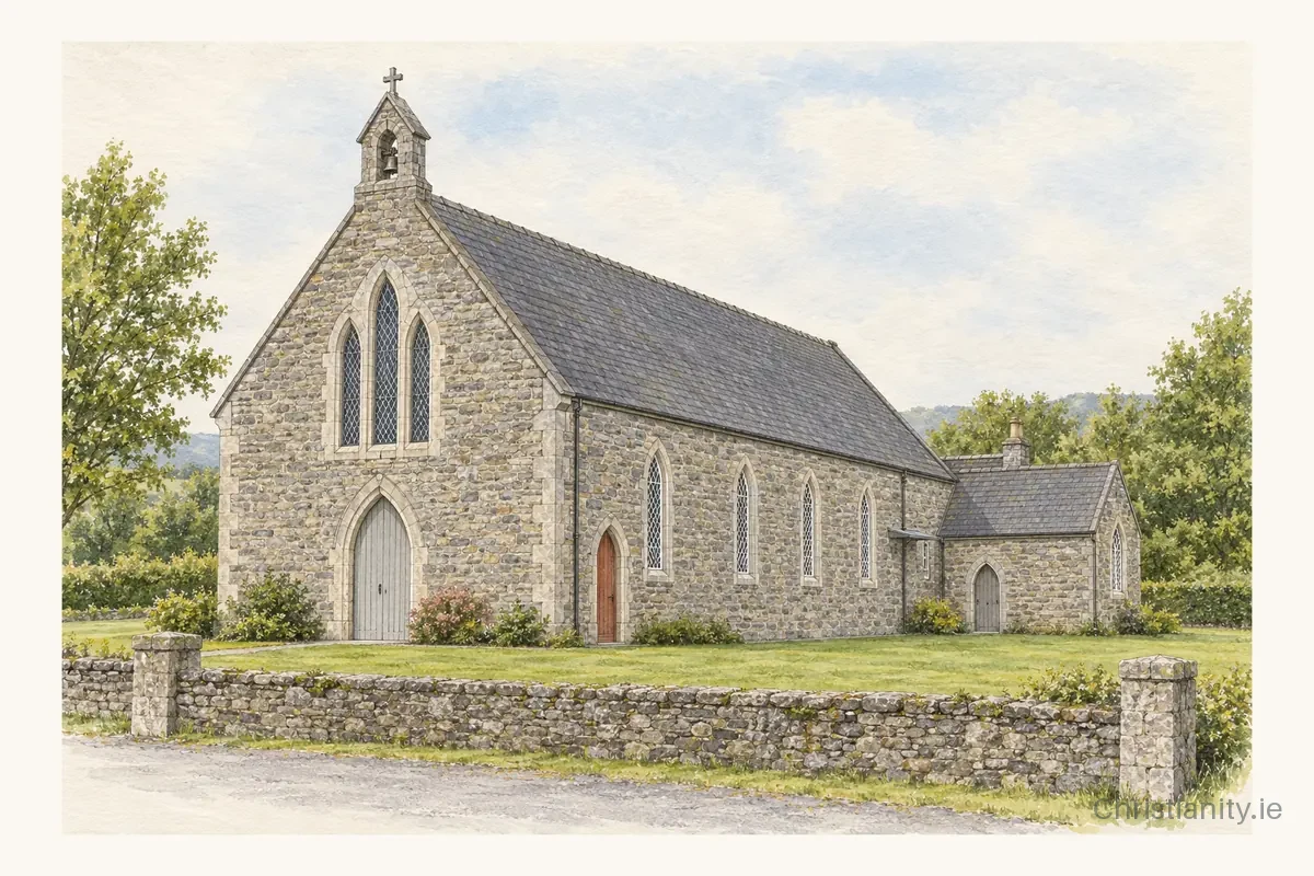 Watercolour and ink illustration of Church of the Blessed Virgin Mary, Portroe