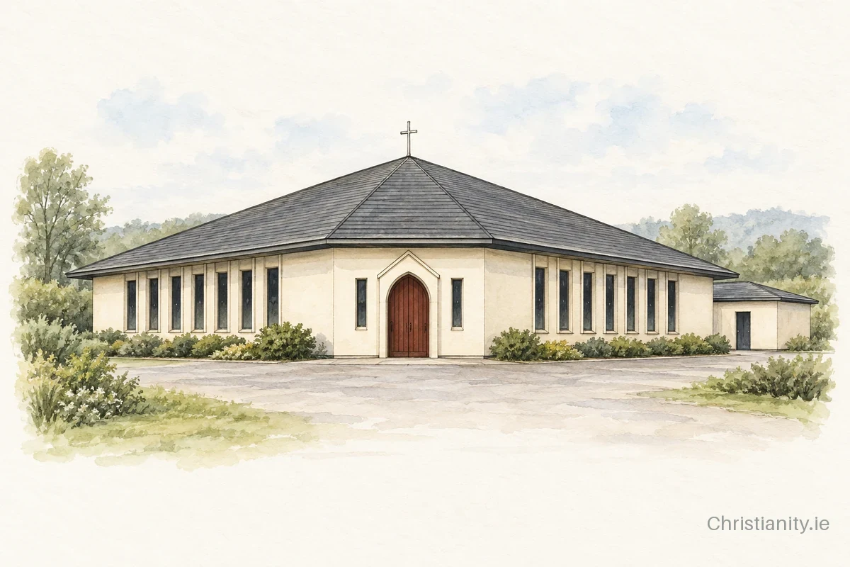Watercolour and ink illustration of Church of the Good Shepherd, Cloughreagh