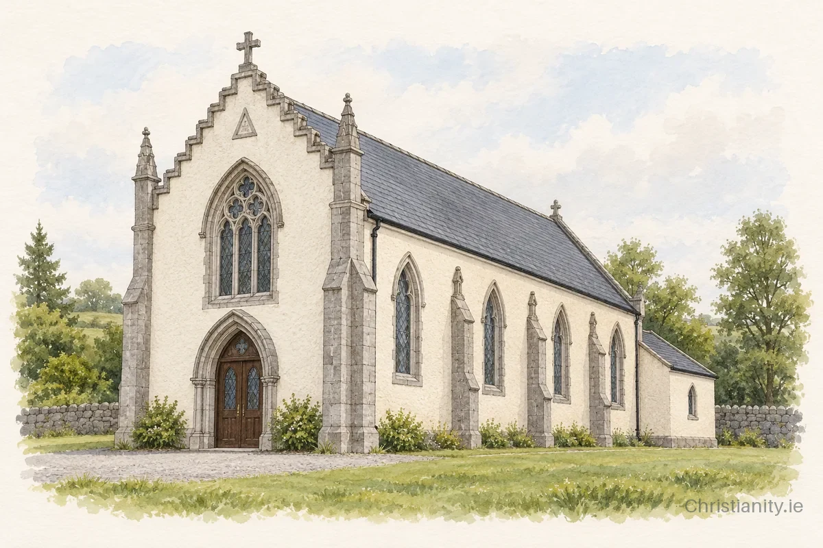 Watercolour and ink illustration of Church of the Holy Family