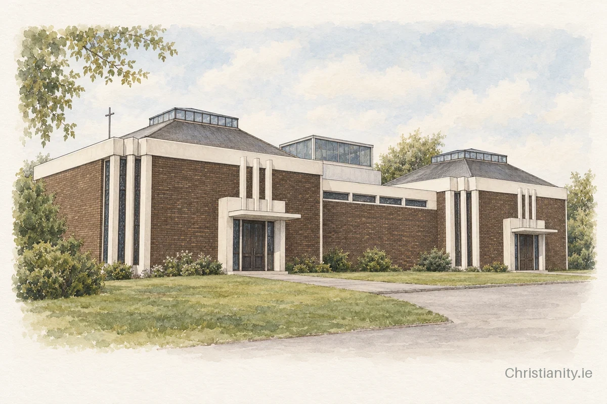Watercolour and ink illustration of Church of the Holy Family