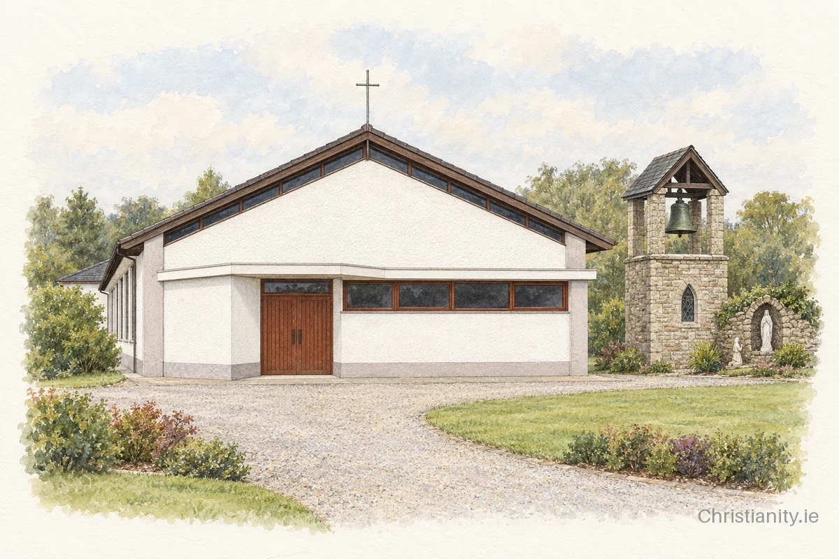 Watercolour and ink illustration of Church of the Holy Family, Kilglass