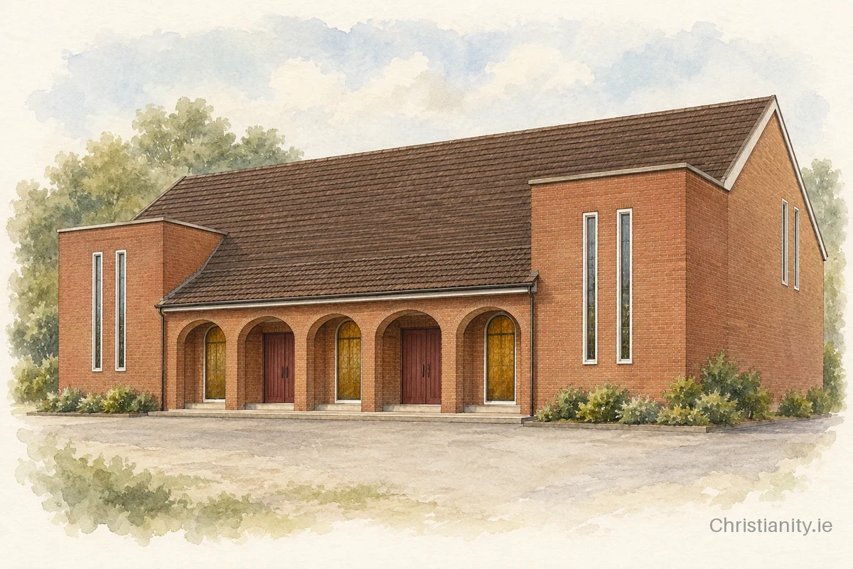 Watercolour and ink illustration of Church of the Holy Family – Kilshanroe