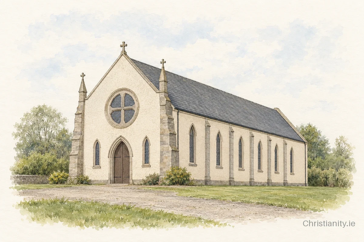 Watercolour and ink illustration of Church of the Holy Family