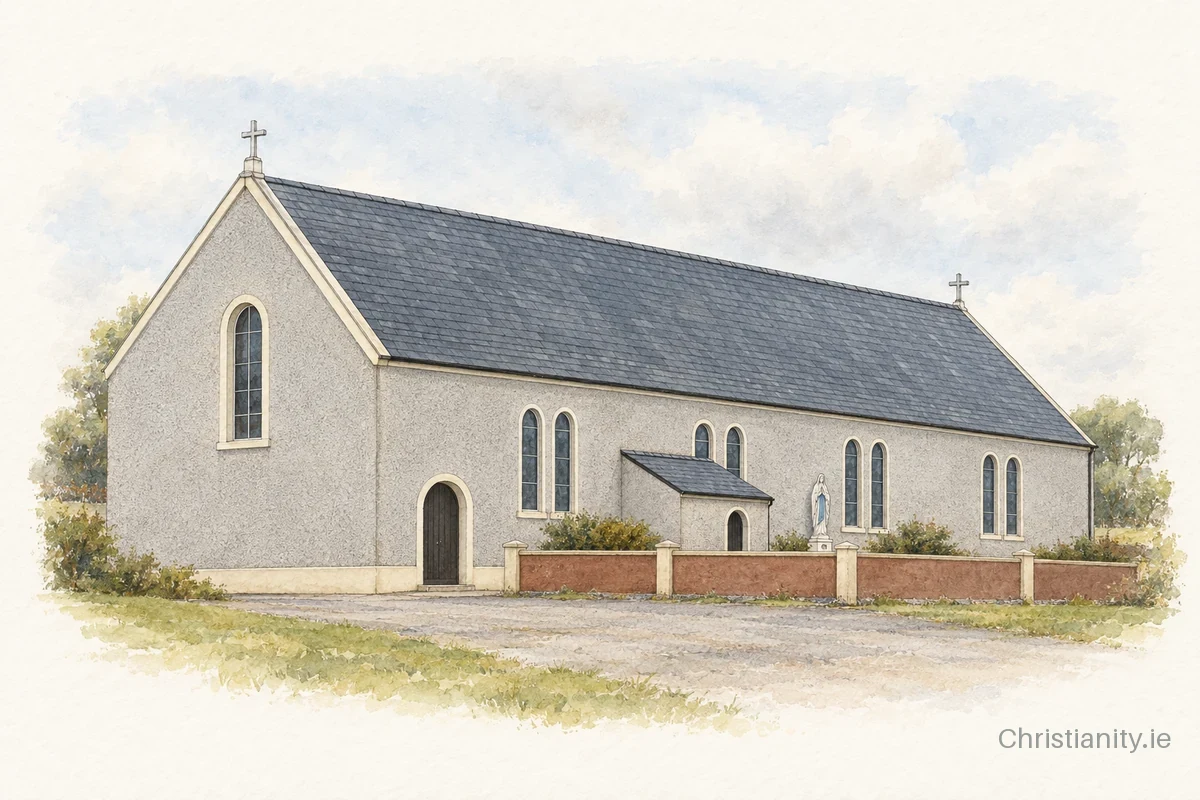 Watercolour and ink illustration of Church of the Holy Family, Parke