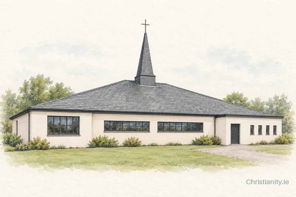 Watercolour and ink illustration of Church of the Holy Family, Youghal