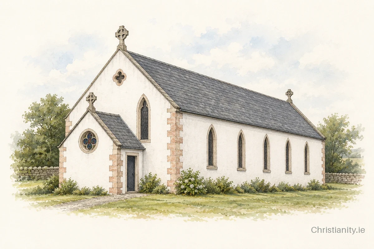 Watercolour and ink illustration of Church of The Holy Redeemer, Drimarone