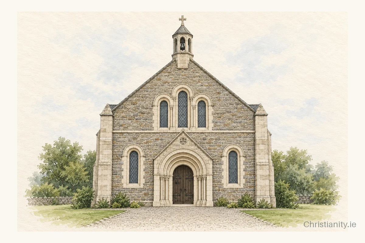 Watercolour and ink illustration of Church Of The Holy Rosary, Murroe