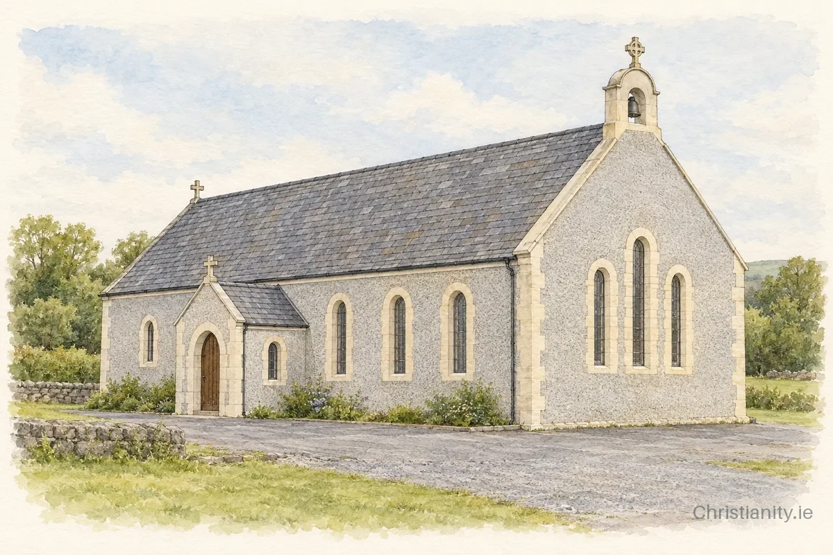 Watercolour and ink illustration of Church of the Holy Souls, Keenagh