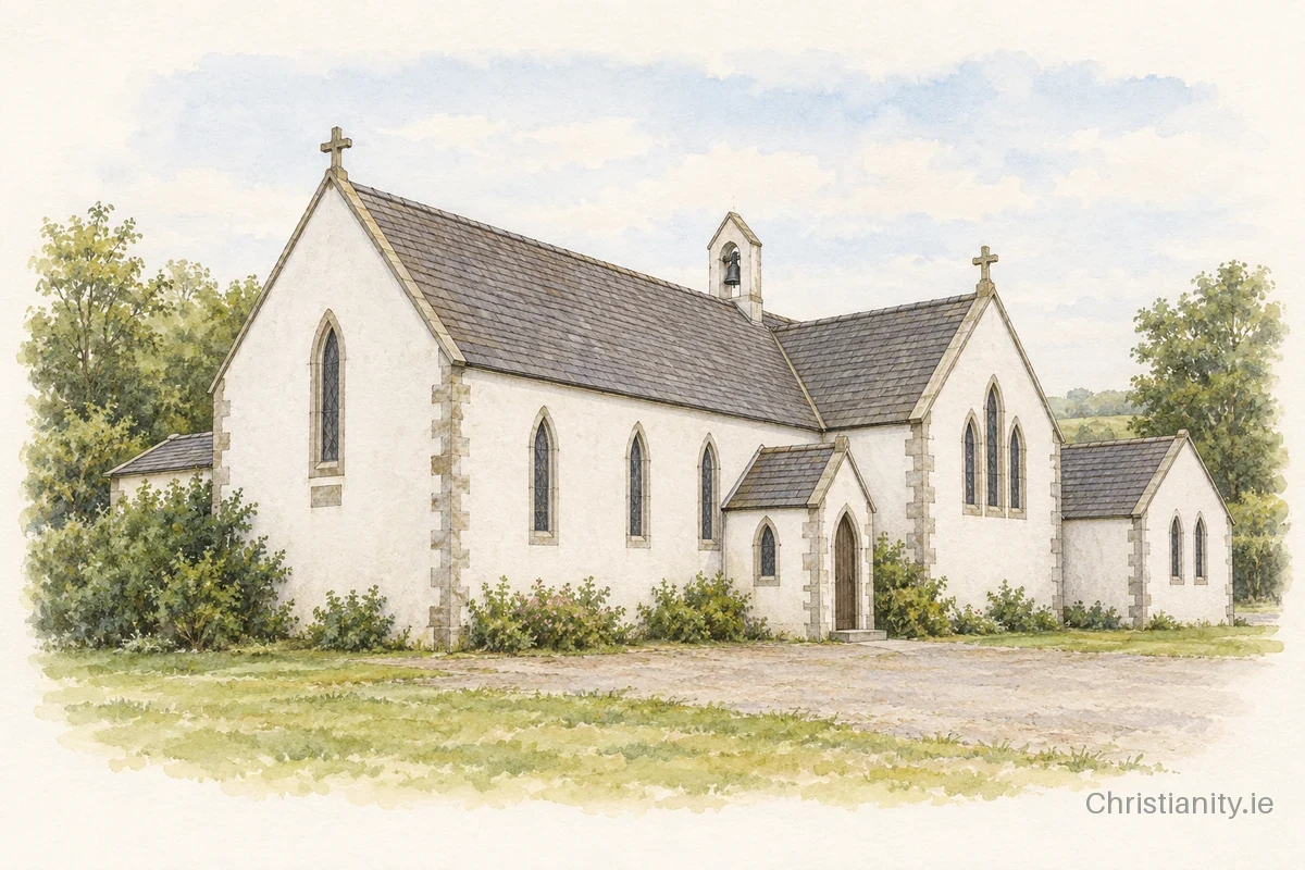Watercolour and ink illustration of Church of the Immaculate Conception, Arigna