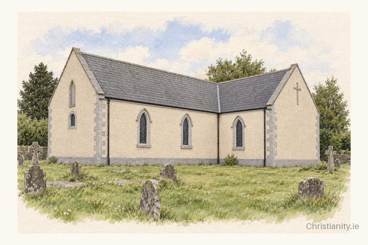 Watercolour and ink illustration of Church of the Immaculate Conception, Ballacolla