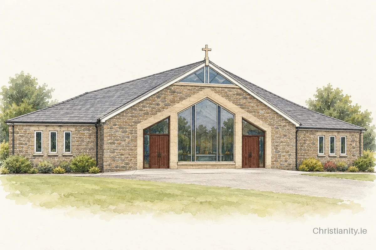 Watercolour and ink illustration of Church of the Immaculate Conception, Boherbue