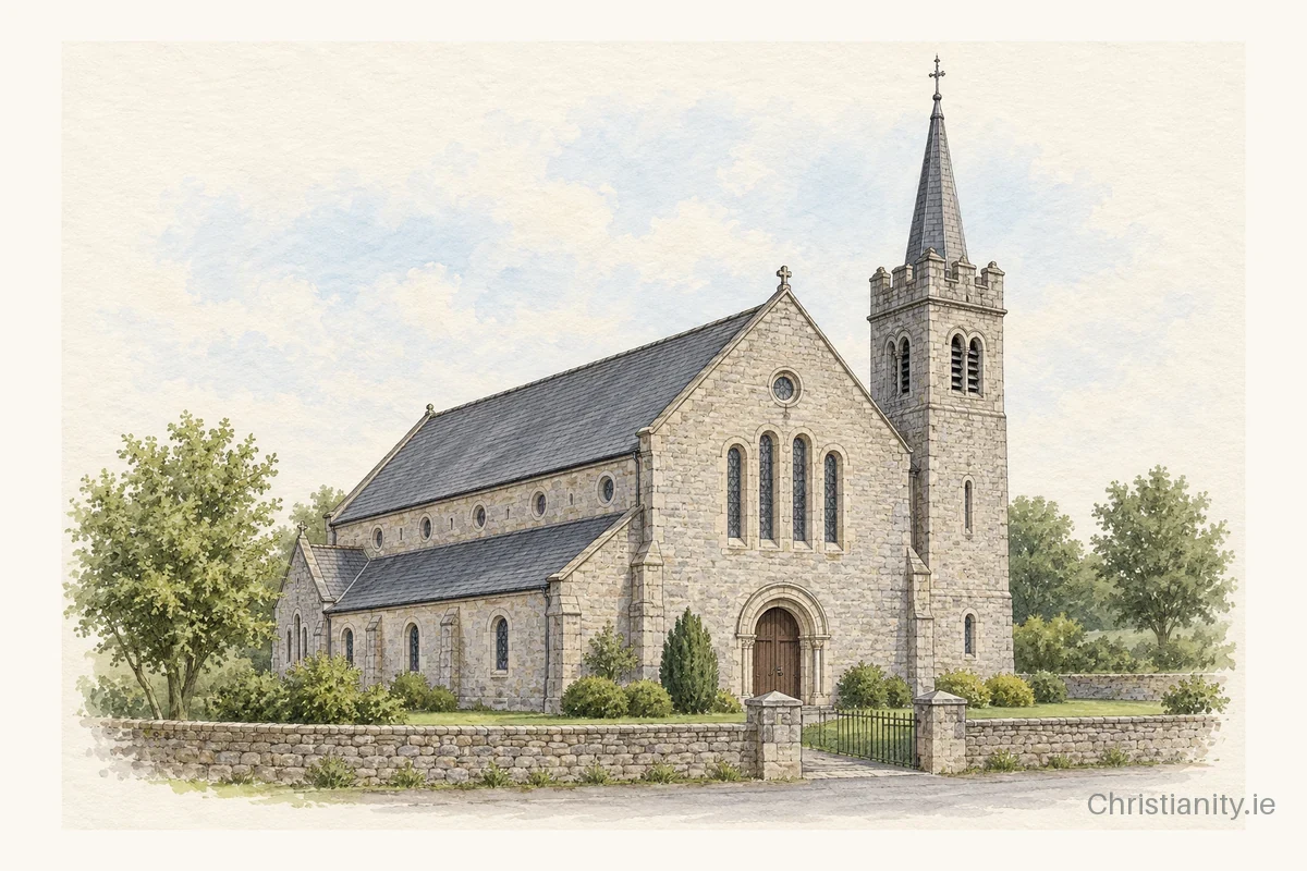 Watercolour and ink illustration of Church of the Immaculate Conception, Bruree