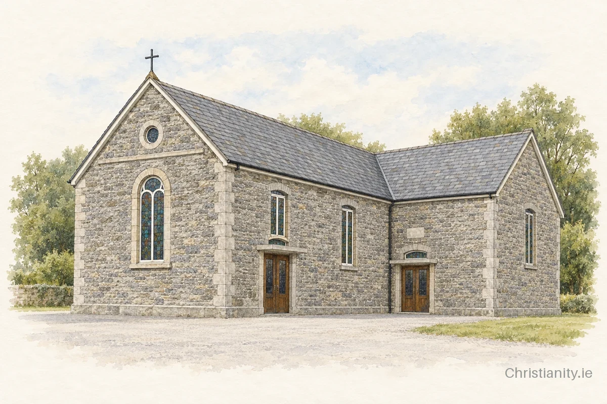 Watercolour and ink illustration of Church of The Immaculate Conception, Coole