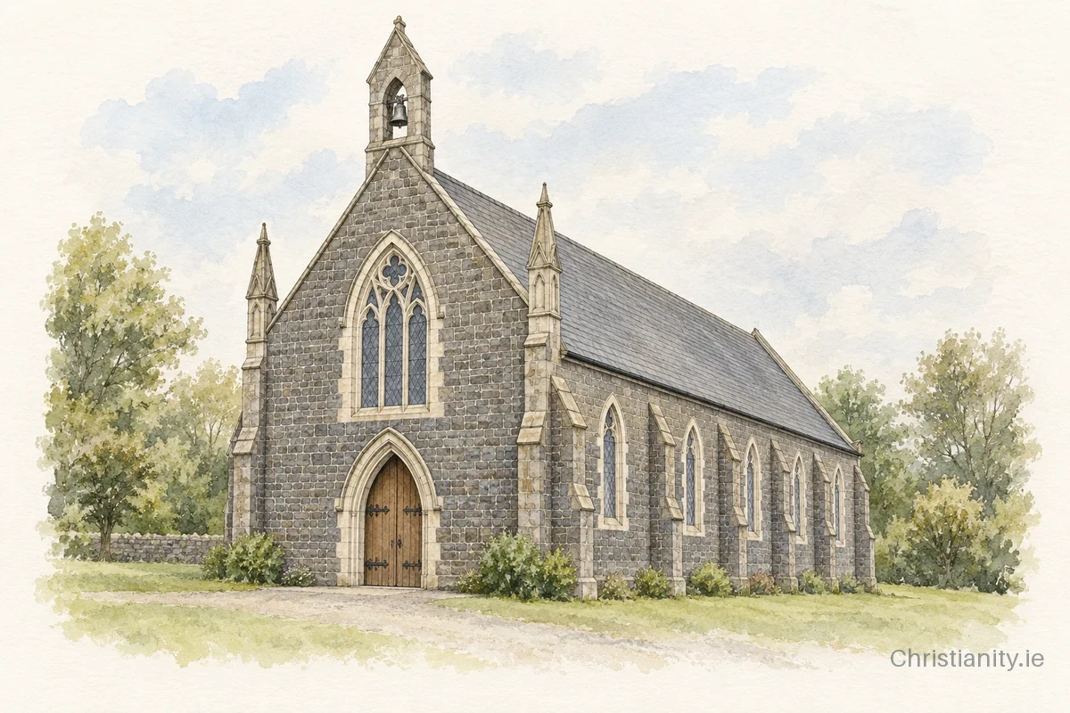 Watercolour and ink illustration of Church of the Immaculate Conception, Coronea