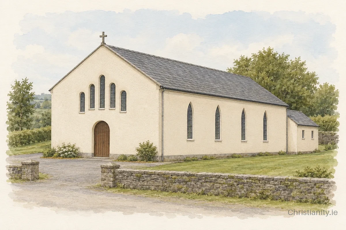 Watercolour and ink illustration of Church of the Immaculate Conception, Donohill