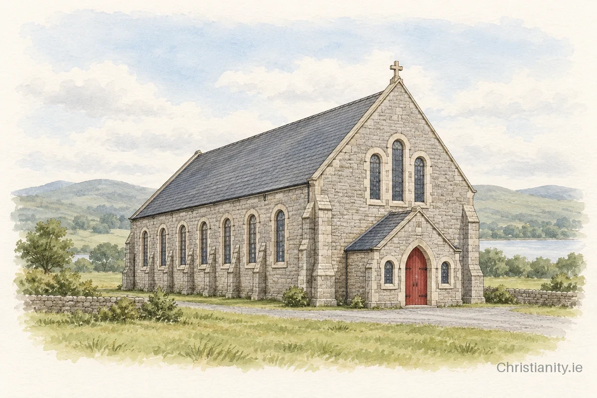 Watercolour and ink illustration of Church of the Immaculate Conception, Doobally